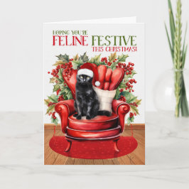 Tarjeta Festiva Festividad del gato de los Navidades negros de Bom