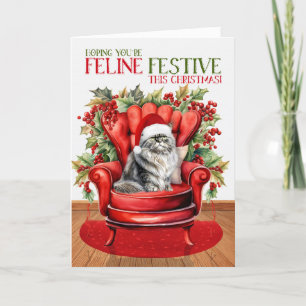 Tarjeta Festiva Festividad del gato de Navidades persas grises