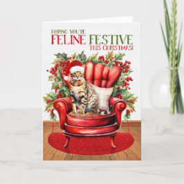 Tarjeta Festiva Festividad del gato FELINE de los Navidades Bengal