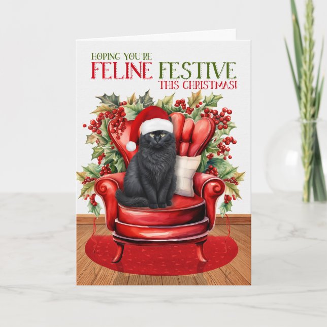 Tarjeta Festiva Festividad del gato FELINE de los Navidades Fluffy (Anverso)