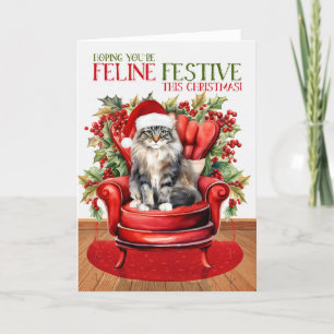 Tarjeta Festiva Festividad del gato FELINE de los Navidades forest