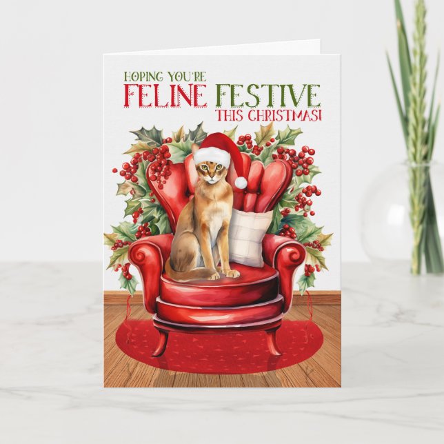 Tarjeta Festiva Festividad del gato FELINE, Navidades abisinos (Anverso)