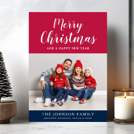 Tarjeta Festiva Festividad del Guión Blanco Rojo Azul Feliz Navida