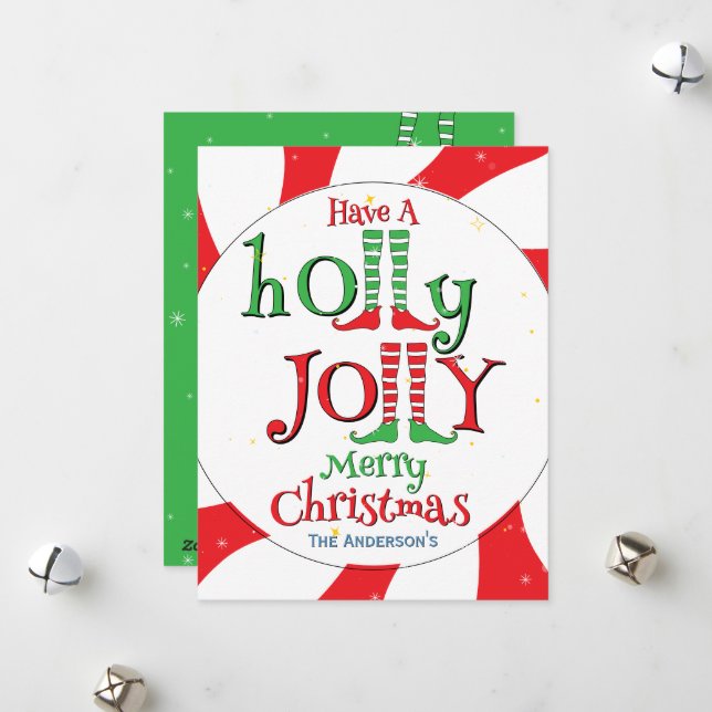 Tarjeta Festiva Festividad divertida Holly Jolly Merry Christmas E (Anverso/Reverso In Situ)