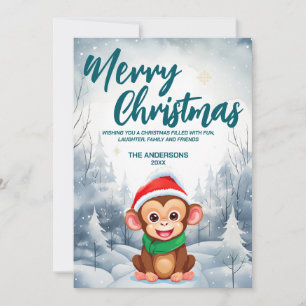 Tarjeta Festiva Festividad divertida Monkey Merry Xmas árbol de ni