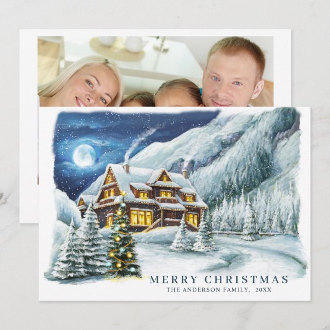 Tarjeta Festiva Festividad en casa de Navidades de la casa de camp (Anverso / Reverso)