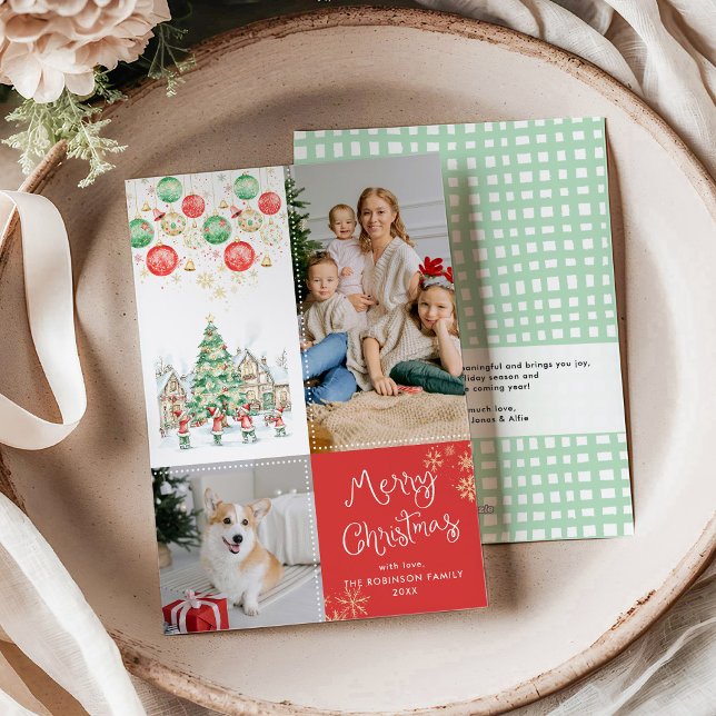 Tarjeta Festiva Festividad en el pueblo de invierno Red Merry Chri (Subido por el creador)