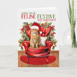 Tarjeta Festiva Festividad FELINE de gato para Navidades naranjas 