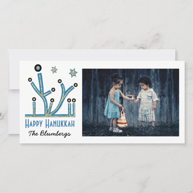 Tarjeta Festiva Festividad Feliz Hanukkah Card "Menorah Bling" (Anverso)