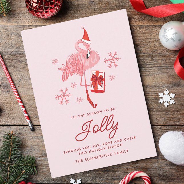 Tarjeta Festiva Festividad Flamingo Tropical Coast Funny Navidades (Festive Flamingo Tropical Coast Funny Christmas Holiday Card)