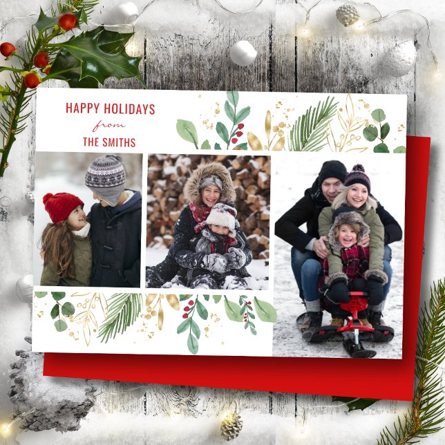 Tarjeta Festiva Festividad floral del follaje verde del guión rojo (Subido por el creador)