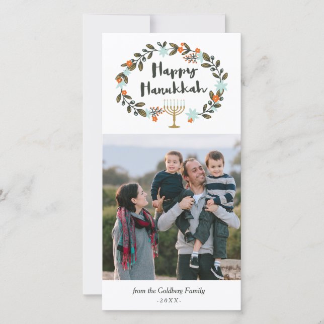 Tarjeta Festiva Festividad Floral Hanukkah (Anverso)