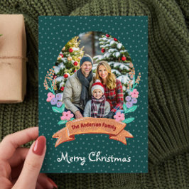 Tarjeta Festiva Festividad Floral Wreath Green Photo Navidades