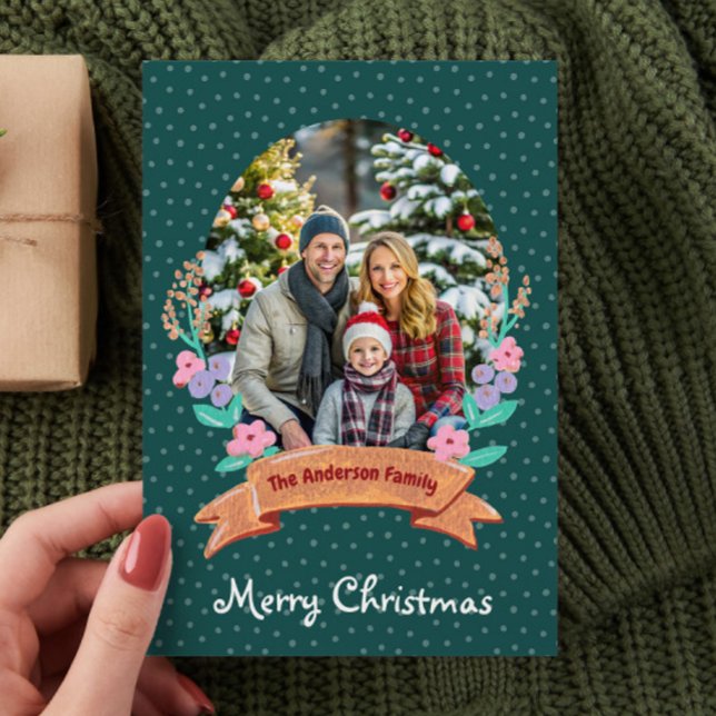 Tarjeta Festiva Festividad Floral Wreath Green Photo Navidades (Subido por el creador)