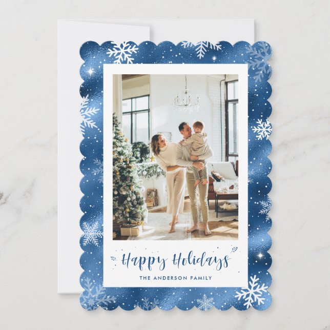 Tarjeta Festiva Festividad fotográfica con nieve azul lindo (Anverso)