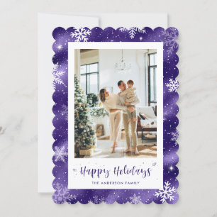 Tarjeta Festiva Festividad fotográfica Cute Purple Snowy