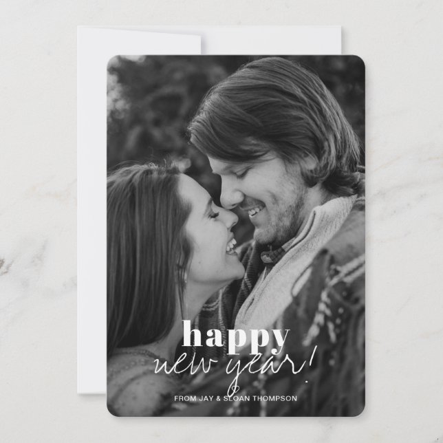 Tarjeta Festiva Festividad fotográfica de Año Nuevo Feliz (Anverso)