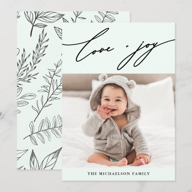 Tarjeta Festiva Festividad fotográfica de invierno con amor botáni (Anverso / Reverso)