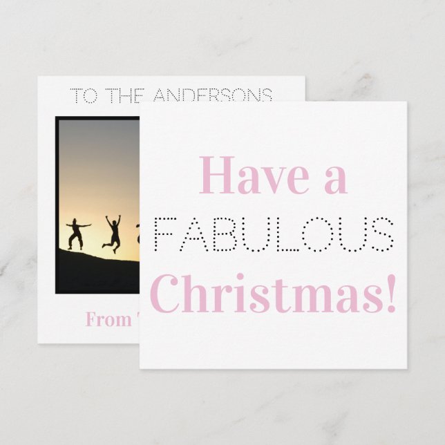 Tarjeta Festiva Festividad fotográfica de tiopgrafía blanca rosada (Anverso / Reverso)