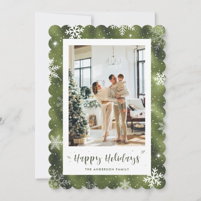 Tarjeta Festiva Festividad fotográfica verde suave (Anverso)