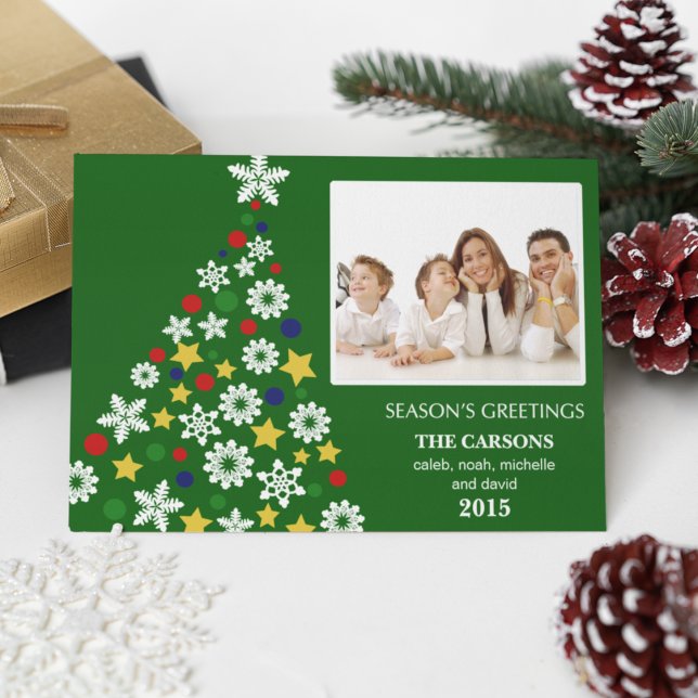 Tarjeta Festiva Festividad Green Christmas Tree Holiday Photocard (Subido por el creador)