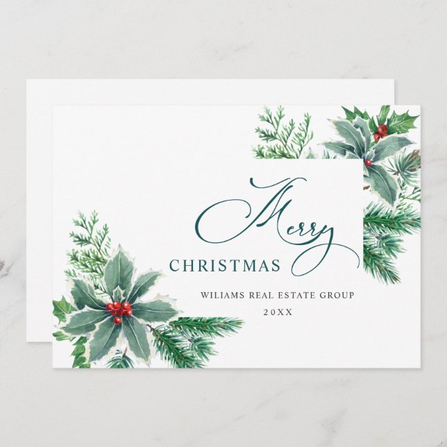 Tarjeta Festiva Festividad Holly Berry Branch Navidades Corporativ (Anverso / Reverso)
