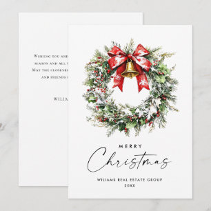 Tarjeta Festiva Festividad Holly Berry Pine Wreath Corporate