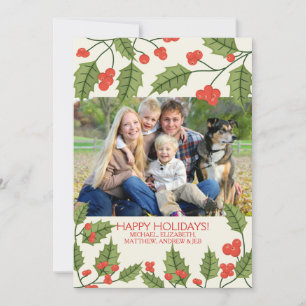 Tarjeta Festiva Festividad Holly Happy Holidays Photo Card