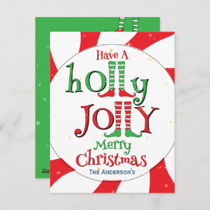 Tarjeta Festiva Festividad Holly Jolly Merry Christmas Elf Glam