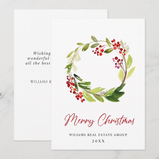 Tarjeta Festiva Festividad Holly Wreath Navidades Saludo Corporati (Anverso / Reverso)