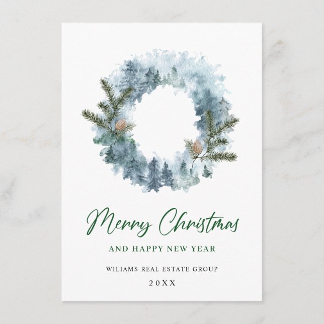 Tarjeta Festiva Festividad Holly Wreath Navidades Saludo Corporati (Anverso)