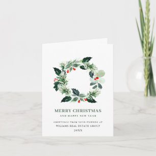 Tarjeta Festiva Festividad Holly Wreath Navidades Saludo Corporati