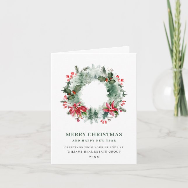 Tarjeta Festiva Festividad Holly Wreath Navidades Saludo Corporati (Anverso)