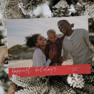 Tarjeta Festiva Festividad más feliz guión de Navidades rojos foto