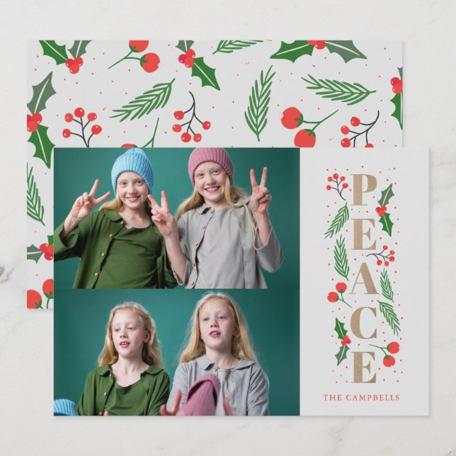 Tarjeta Festiva Festividad múltiple de fotografía de Pine Holly Be (Anverso / Reverso)
