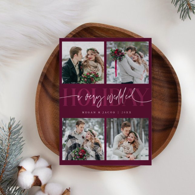 Tarjeta Festiva Festividad muy casada Cranberry multifoto recién c (Subido por el creador)