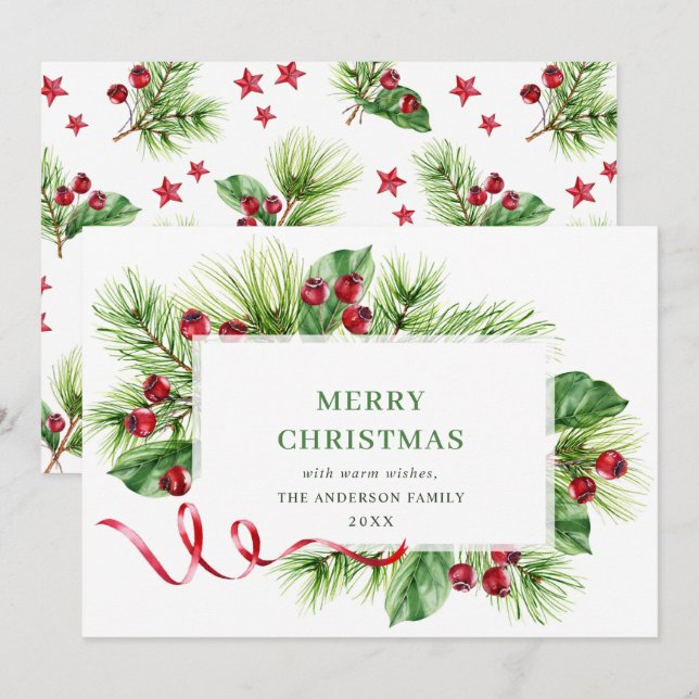Tarjeta Festiva Festividad Navidades de Holly Berry saludan (Anverso / Reverso)