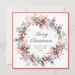 Tarjeta Festiva Festividad Navidades de Holly Berry Wreath Boho