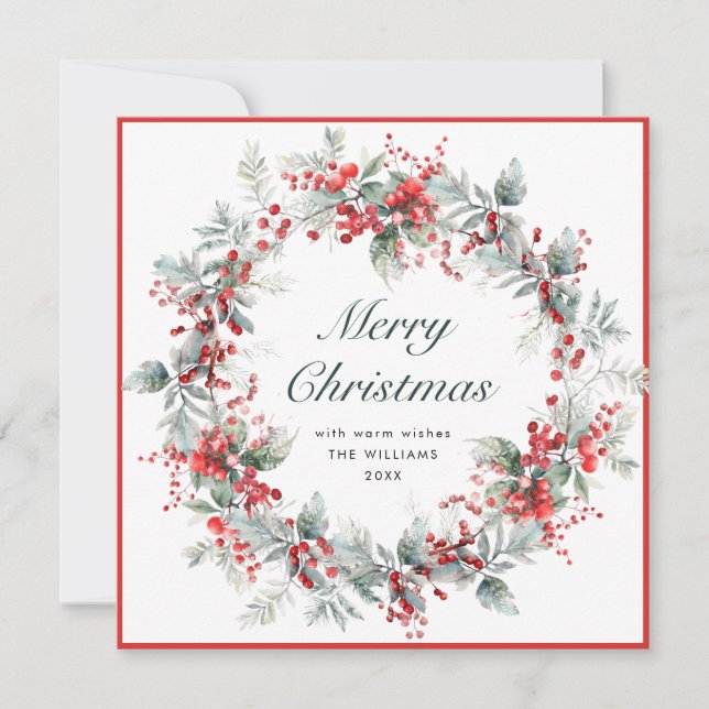 Tarjeta Festiva Festividad Navidades de Holly Berry Wreath Boho (Anverso)