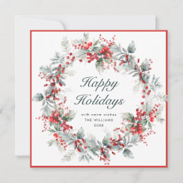 Tarjeta Festiva Festividad Navidades de Holly Berry Wreath Boho