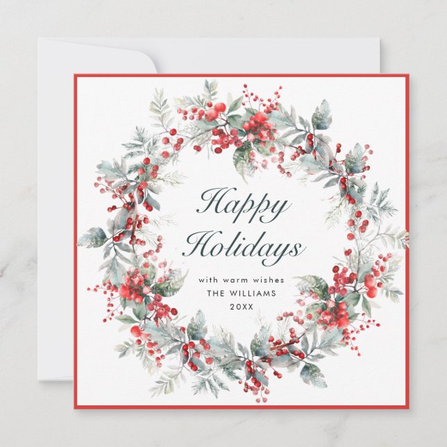 Tarjeta Festiva Festividad Navidades de Holly Berry Wreath Boho (Anverso)