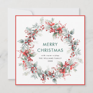 Tarjeta Festiva Festividad Navidades de Holly Berry Wreath Modern