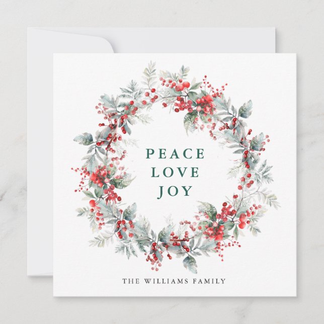 Tarjeta Festiva Festividad Navidades de Holly Berry Wreath Modern (Anverso)