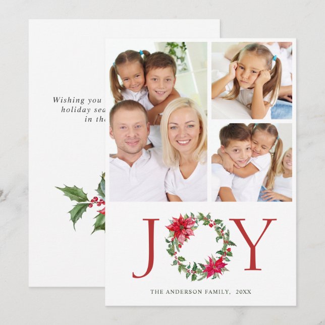 Tarjeta Festiva Festividad Navidades de Holly Wreath saludando 3 F (Anverso / Reverso)