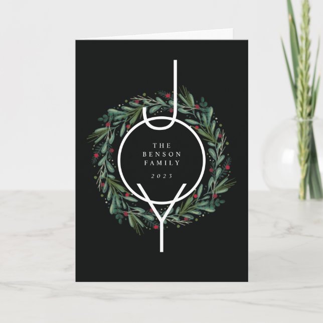 Tarjeta Festiva Festividad Navidades de JOY Wreath deja a Berries  (Anverso)