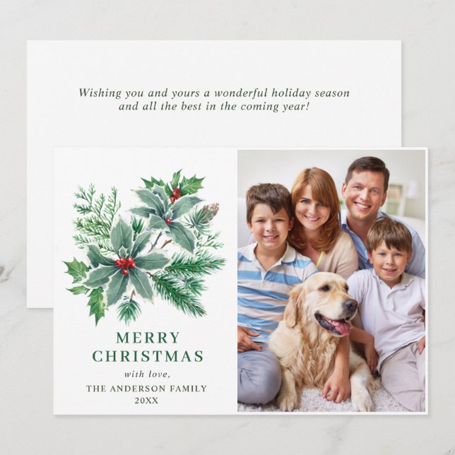 Tarjeta Festiva Festividad Navidades de la foto de Holly Berry sal (Anverso / Reverso)