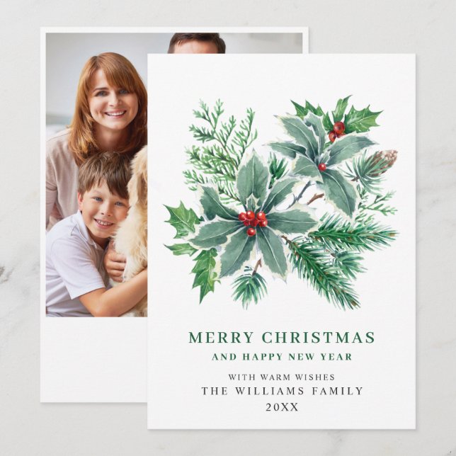 Tarjeta Festiva Festividad Navidades de la foto de Holly Berry sal (Anverso / Reverso)