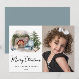 Tarjeta Festiva Festividad navideña Cozy Watercolor Hogar Festivid
