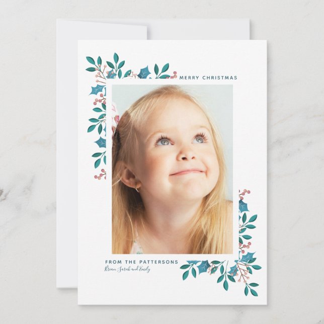 Tarjeta Festiva Festividad navideña en flor | azul verdoso (Anverso)