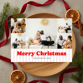 Tarjeta Festiva Festividad navideña roja raya 7 festividades fotog